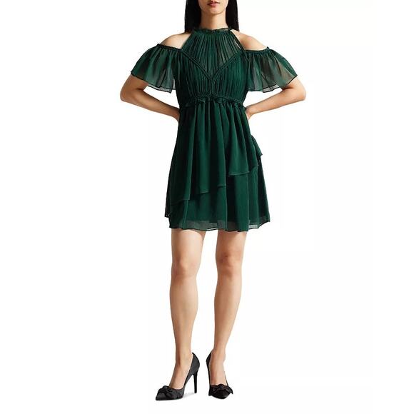 NEW Ted Baker Poppio Rope Detail Mini Dress Ruffle Rope Hunter Green Sz 6 Dainty - Picture 12 of 12
